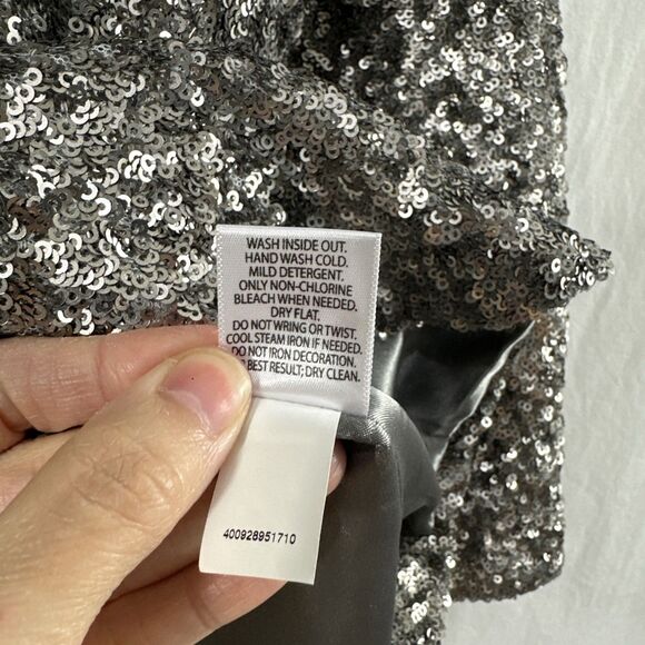 Apt 9 Sequin Silver Open Front Blazer Jacket Womens Size M Party Festive Glam - Picture 10 of 12